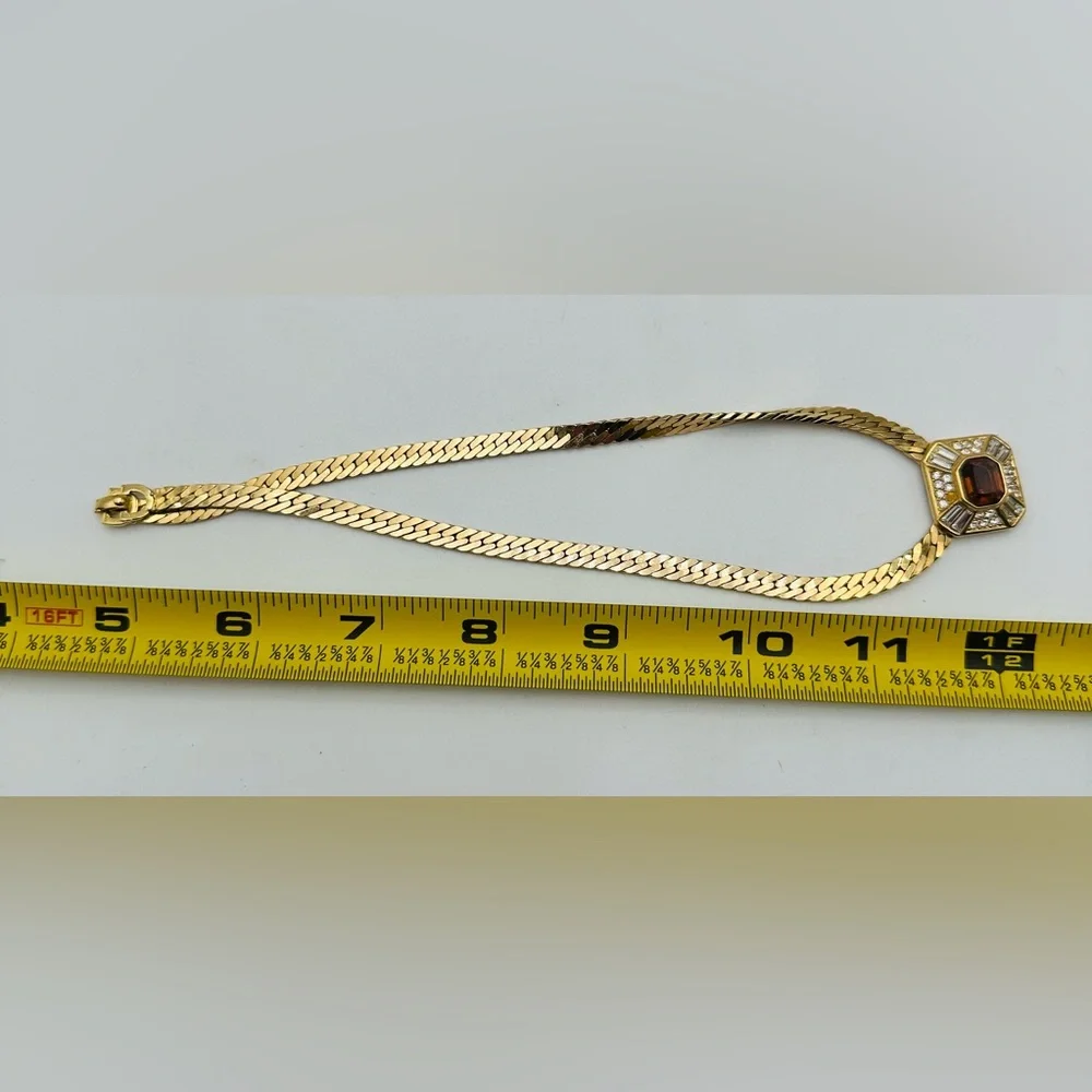 Vintage Dior Gold Necklace Amber Rhinestone Chain 80s 90s - Picture 9 of 9